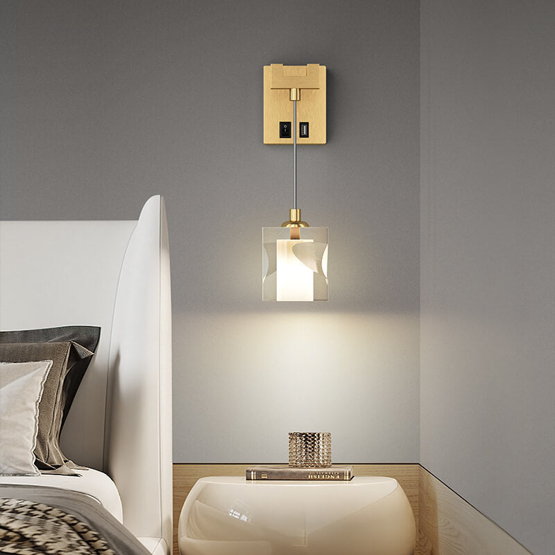 Contemporary Luxury Cube H65 Brass Acrylic 1-Light Wall Sconce Lamp For Living Room &amp; Bedroom