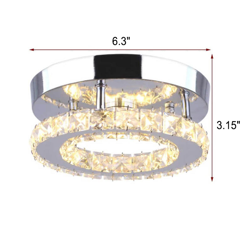 Modern Minimalist Round Crystal Mirror Stainless Steel LED Flush Mount Ceiling Light