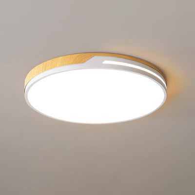 Nordic Minimalist Round Wooden Edge LED Flush Mount Ceiling Light