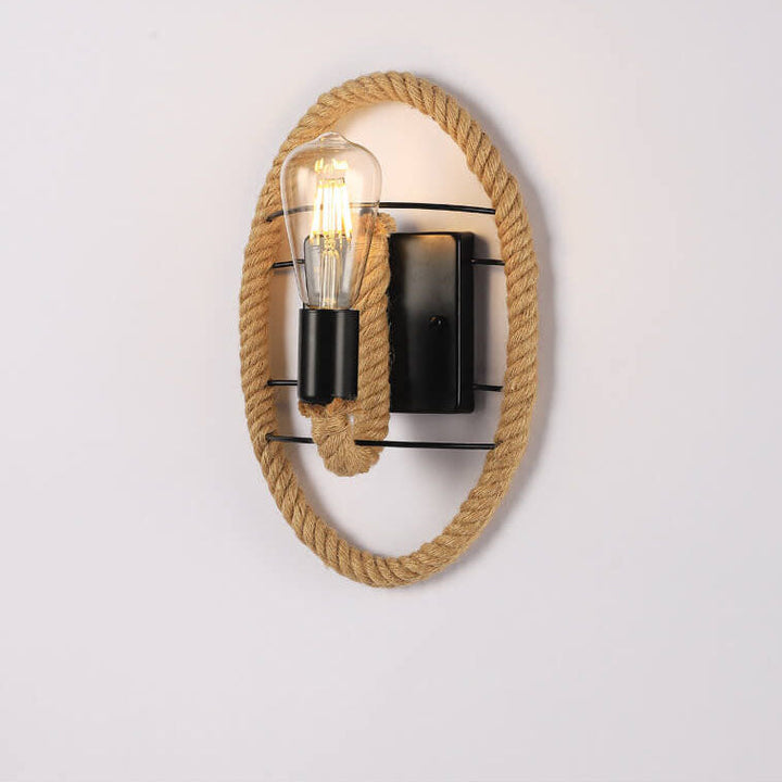 Lámpara de Aplique de Pared Redonda de Hierro de Cuerda Industrial Vintage 1/2 Luz 