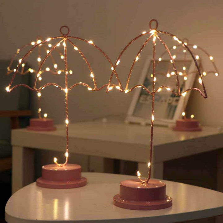 Parapluie créatif en fer rose, LED, batterie décorative, veilleuse USB, lampe de Table 