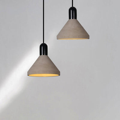 Lámpara colgante de 1 luz de cemento y madera maciza de estilo industrial 
