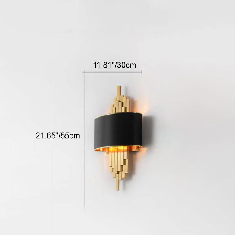 Modern Luxury Iron Straight Line Fabric Cylinder Shade 2-Light Wall Sconce Lamp For Living Room