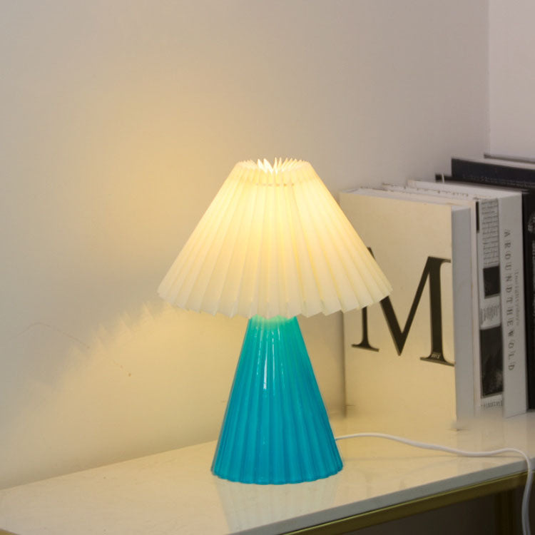 Nordic Pleated Shade Cone Column Base 1-Light Table Lamp