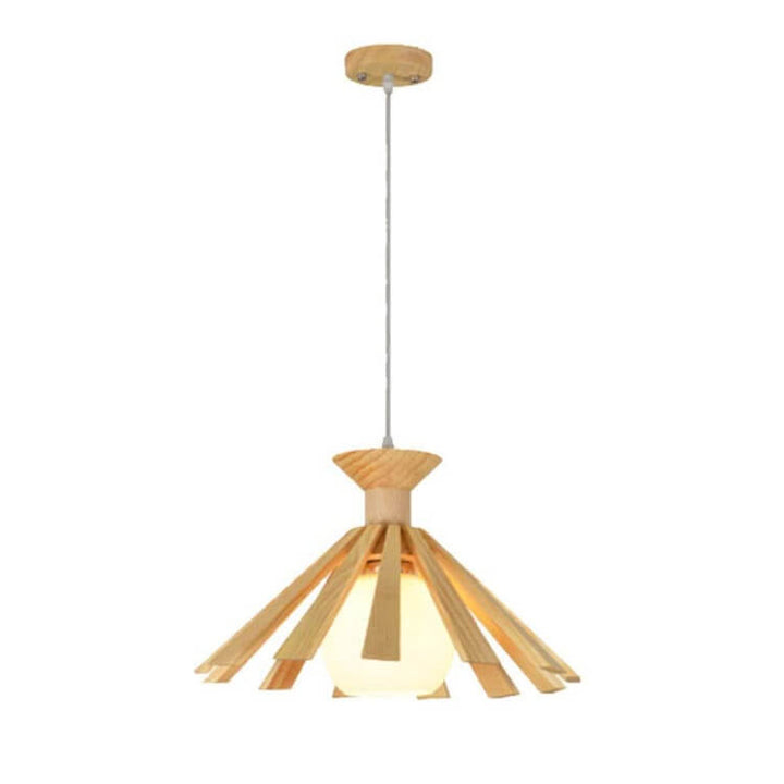 Traditional Japanese Round Wood 1-Light Pendant Light For Bedroom