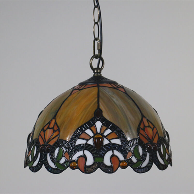 Vintage Tiffany Orange Buntglas Kuppel Antik 1-Licht Pendelleuchte 