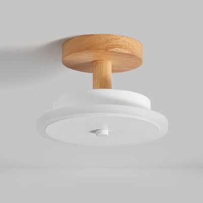 Luz de techo LED de montaje semi empotrado con base redonda plana de madera nórdica 