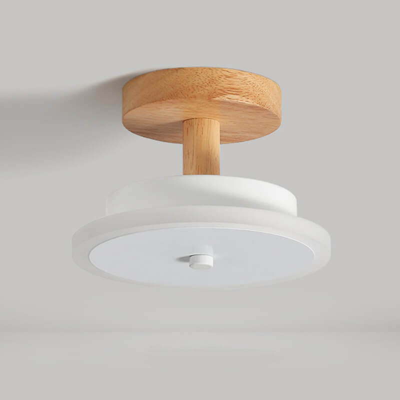 Luz de techo LED de montaje semi empotrado con base redonda plana de madera nórdica 