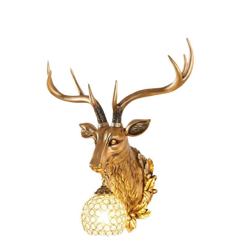 Applique murale européenne rétro à tête de cerf en résine à 1 lumière 