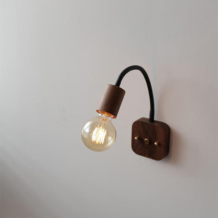 Contemporary Industrial Walnut Oak Wood Hose Adjustable 1-Light Wall Sconce Lamp For Living Room & Bedroom