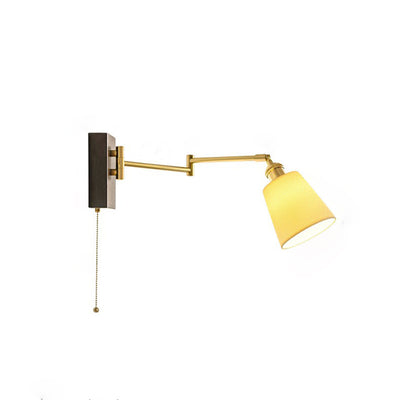 Japanese Vintage Walnut Retractable 1-Light Wall Sconce Lamp