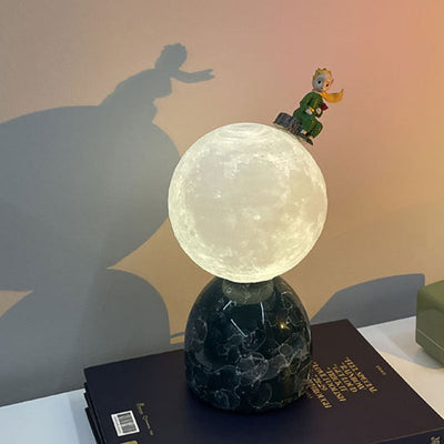 Contemporary Creative 3D Printed Moon Ceramic Base USB Table Lamp For Bedroom