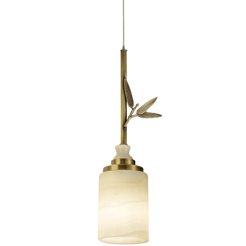 Modern Chinese Marble Column Brass 1-Light Pendant Light