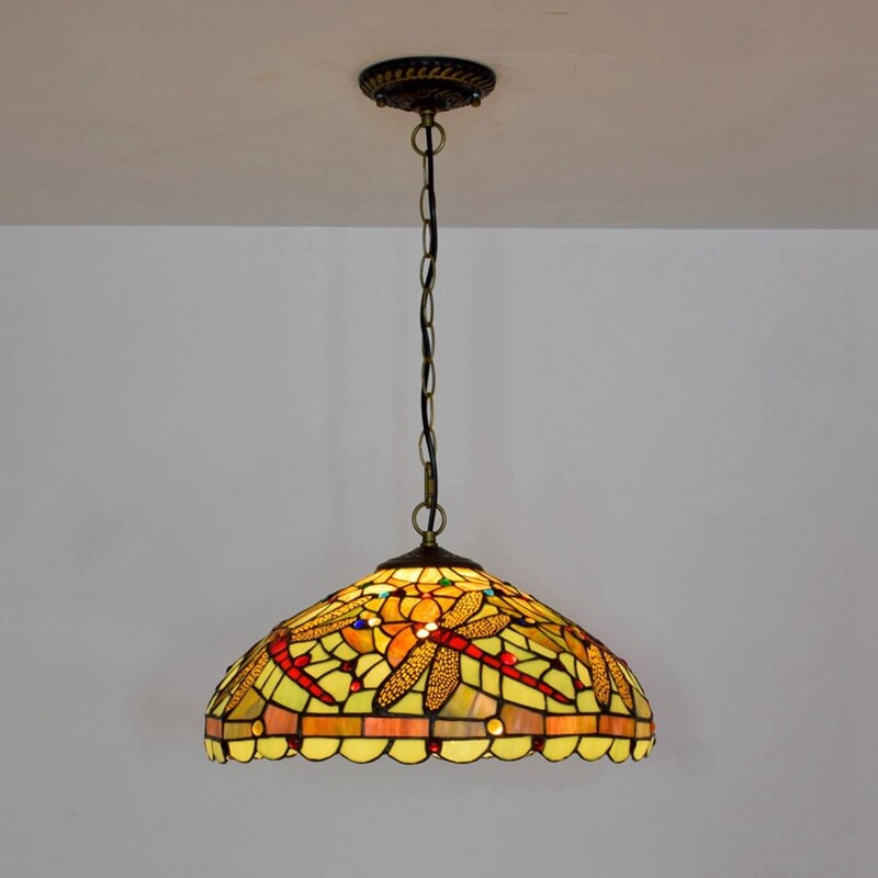 European Tiffany Stained Glass Creative Dragonfly Design 1-Light Pendant Light