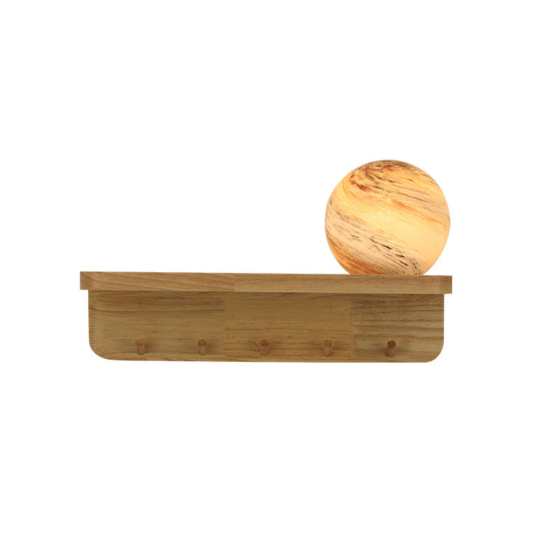 Modern Creative Planet Glass Solid Wood Base 1-Light Wall Sconce Lamp