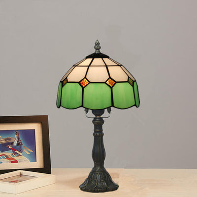 Vintage Tiffany Mediterranean Stained Glass 1-Light Table Lamp