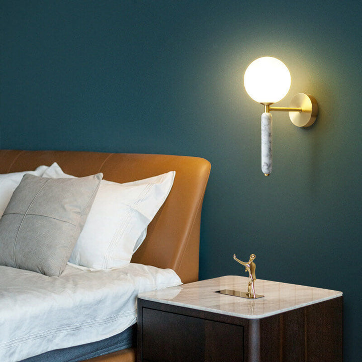 Nordic Ball Shade Marble Straight Arm 1-Light Wall Sconce Lamp