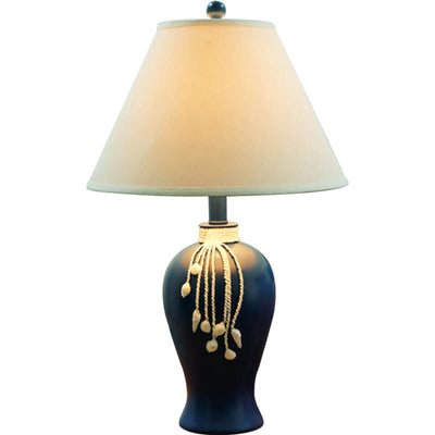 European Mediterranean Fabric Resin Base 1-Light Table Lamp