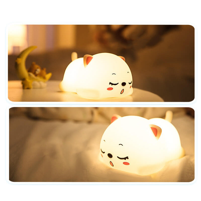 Lámpara de mesa con luz nocturna LED de control remoto de silicona creativa y encantadora de gato 