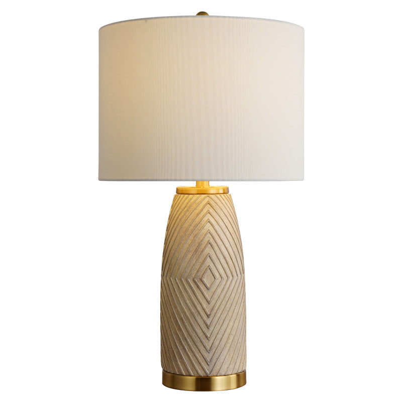 Modern Luxury Fabric Drum Resin Hardware Column 1-Light Table Lamp for Bedroom