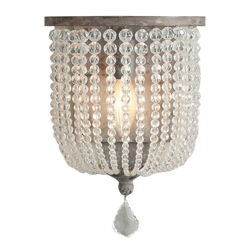 Vintage Antique Crystal Half Cylinder Decorative 1-Light Wall Sconce Lamp