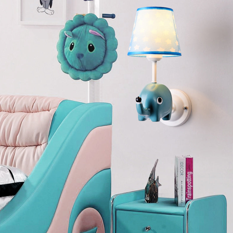 Zeitgenössische kreative Cartoon Harz Einhorn Stoff Schatten 1-Licht Kinder Wandleuchte Lampe für Schlafzimmer 