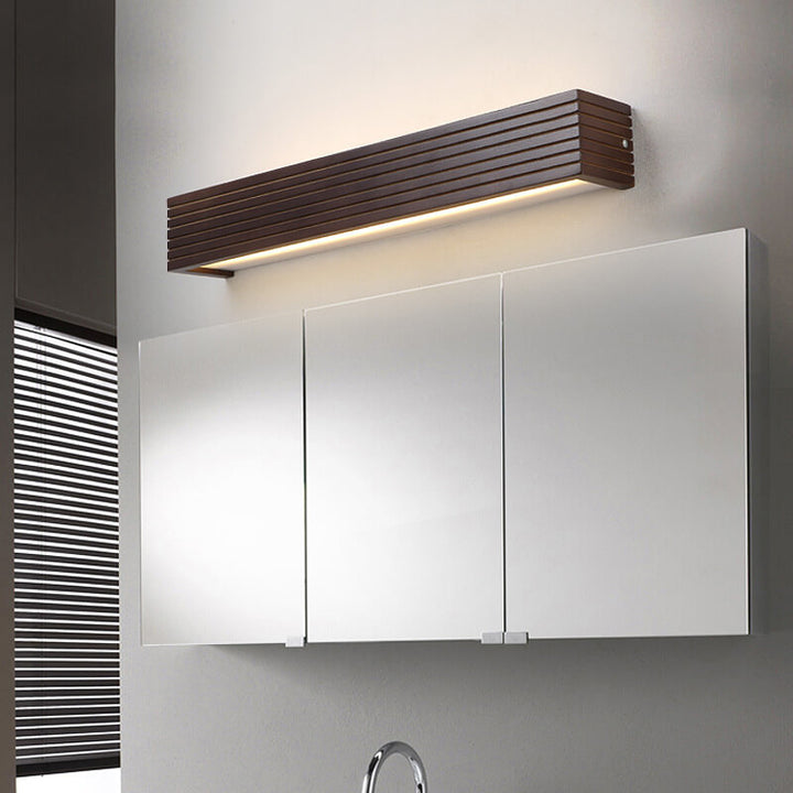 Moderne chinesische Walnuss Quadrat Bar Eitelkeit LED Wandleuchte 