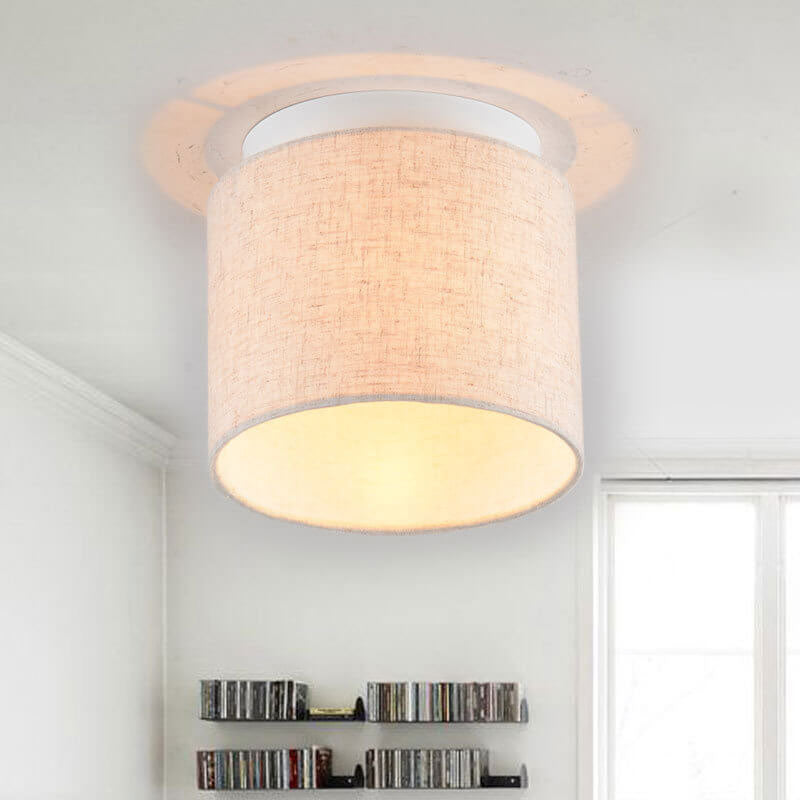 Nordic Simple Fabric Cylindrical Design 1-Light Flush Mount Light