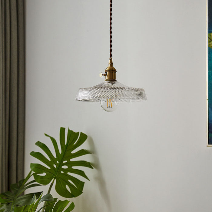 Moderne Einfachheit Runde Welle Messing Glas 1-Licht Pendelleuchte Für Wohnzimmer 
