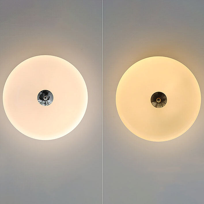 French Minimalist Cream Glass Round LED Flush Mount Ceiling Light