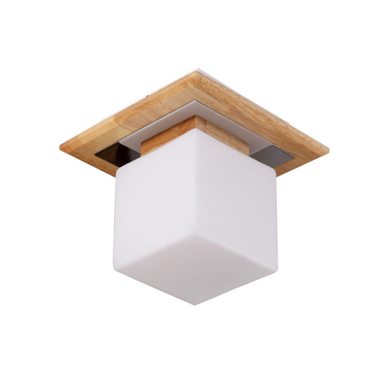 Nordic Minimalist Square Log Glass 1-Light Flush Mount Lighting