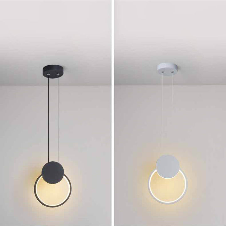 Modern Minimalist Iron Silicone Geometric Round Frame LED Pendant Light for Bedroom
