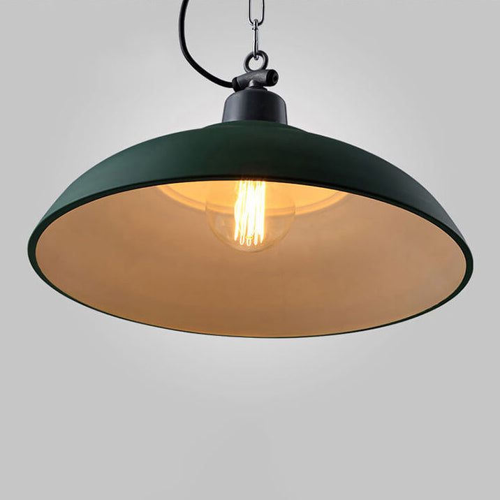 Lampe suspendue à 1 lumière en forme de dôme vert militaire industriel rétro 