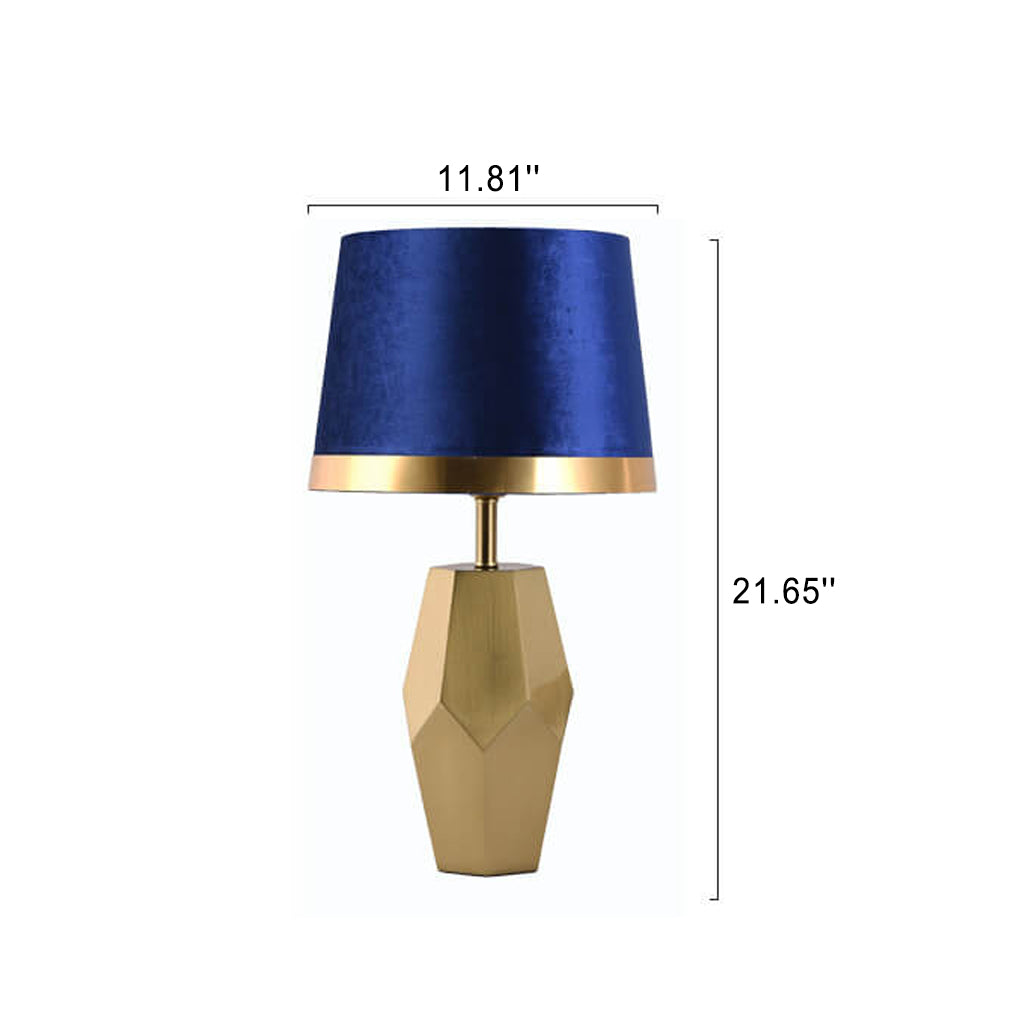 Lampe de table à 1 lumière à base géométrique en métal et tissu artistique de luxe