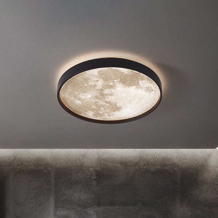Modern Minimalist Moon Round Iron Acrylic LED Flush Mount Ceiling Light for Living Room