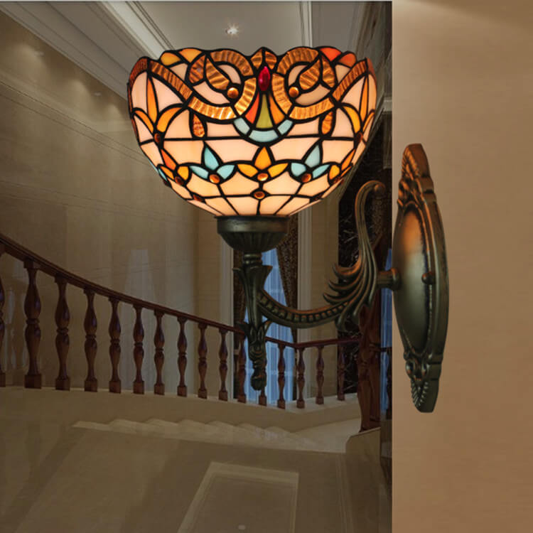 European Tiffany Flora Stained Glass 1-Light Wall Sconce Lamp