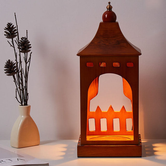 Vintage Walnut Cabin 1-Light Melting Wax Table Lamp