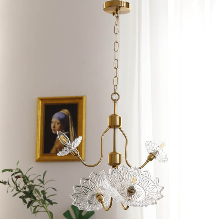 Lámpara de Araña de Vidrio con Mariposa y Flores Vintage Francesas de 4/6 Luces 