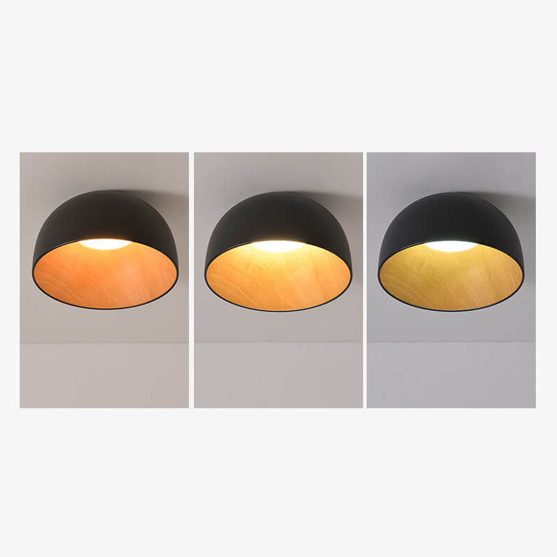 Minimalist Wooden Bowl Iron LED Flush Mount Ceiling Light