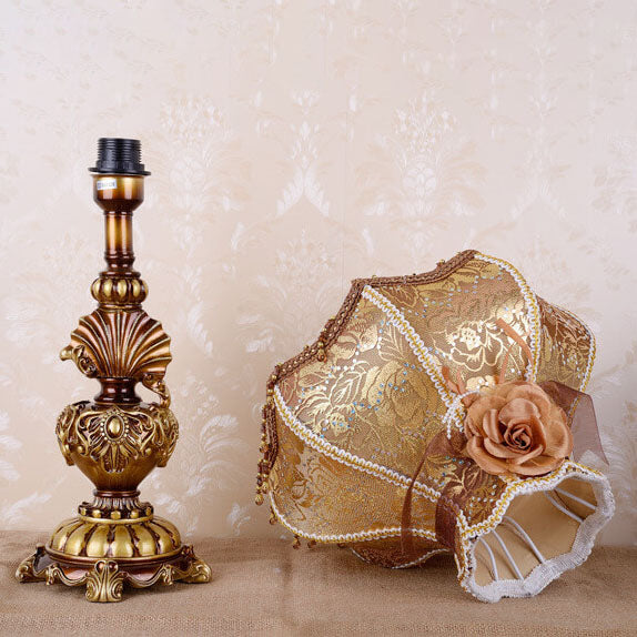 European Vintage Fabric Tassel Resin Court 1-Light Table Lamp