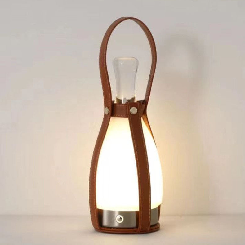 Creative Leather Glass Bottle Portable Rechargeable LED Table Lamp