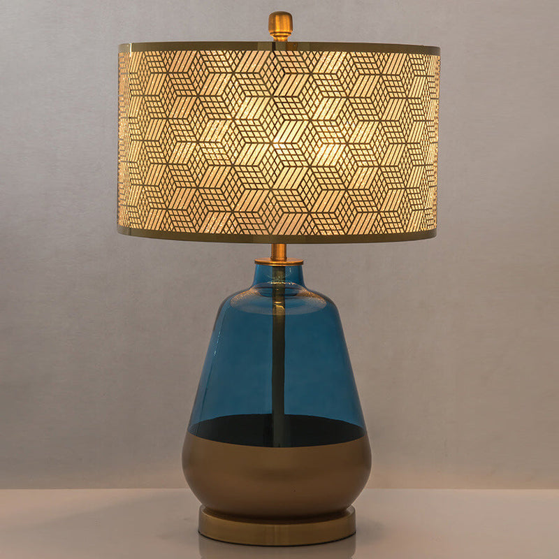 Modern Luxury Blue Glass Bottle Metal Lamp Shade 1-Light Table Lamp