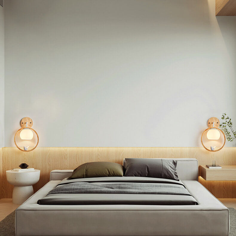 Moderne nordische Pendelleuchte mit Glas, Kautschukholz-Ring und Vogel-Design, 1-flammig, für das Wohnzimmer 