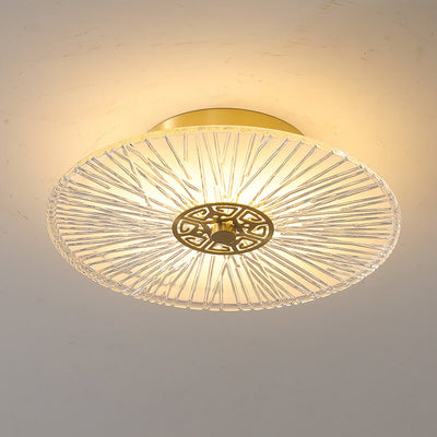 Modern New Chinese Style Pure Copper Glass LED Semi-Flush Mount Ceiling Light