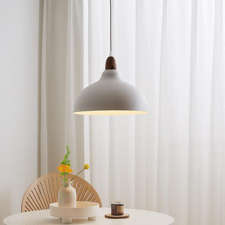Traditional Japanese Solid Wood Dome Round Hardware 1-Light Pendant Light For Living Room