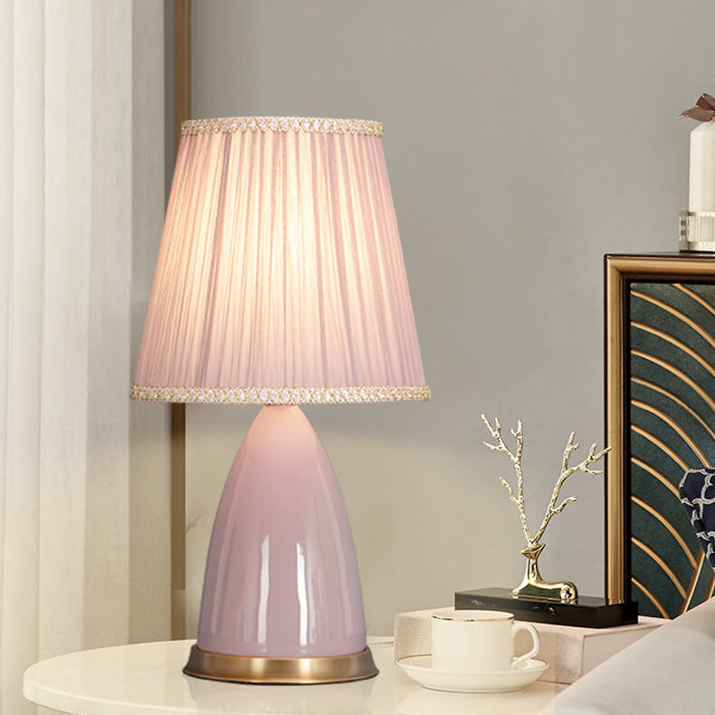 Lampe de table moderne et minimaliste à abat-jour conique en céramique à 1 lumière avec variateur tactile