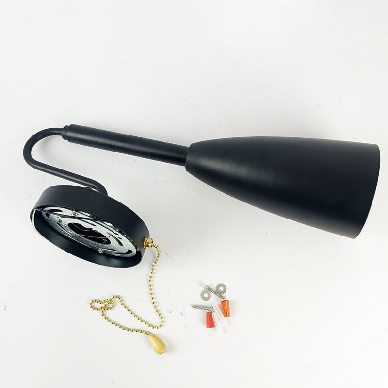 Modern Minimalist Pure Black Ironwood 1-Light Zipper Switch Wall Sconce Lamp