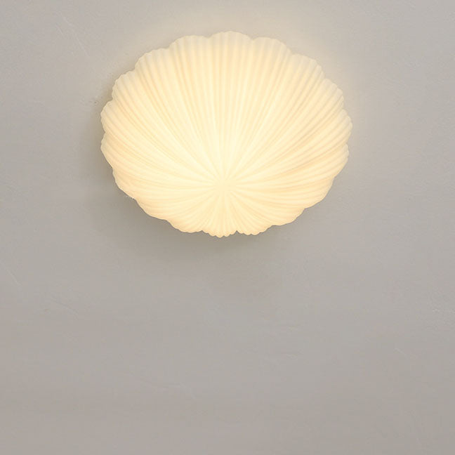 Modern Minimalist Cream Shell Glass LED Flush Mount Ceiling Light For Living Room &amp; Bedroom