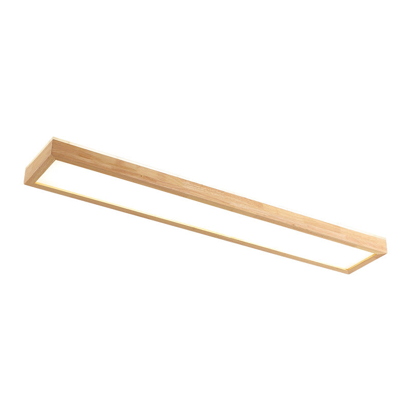 Japanese Minimalist Log Rectangular Walnut LED Flush Mount Ceiling Light