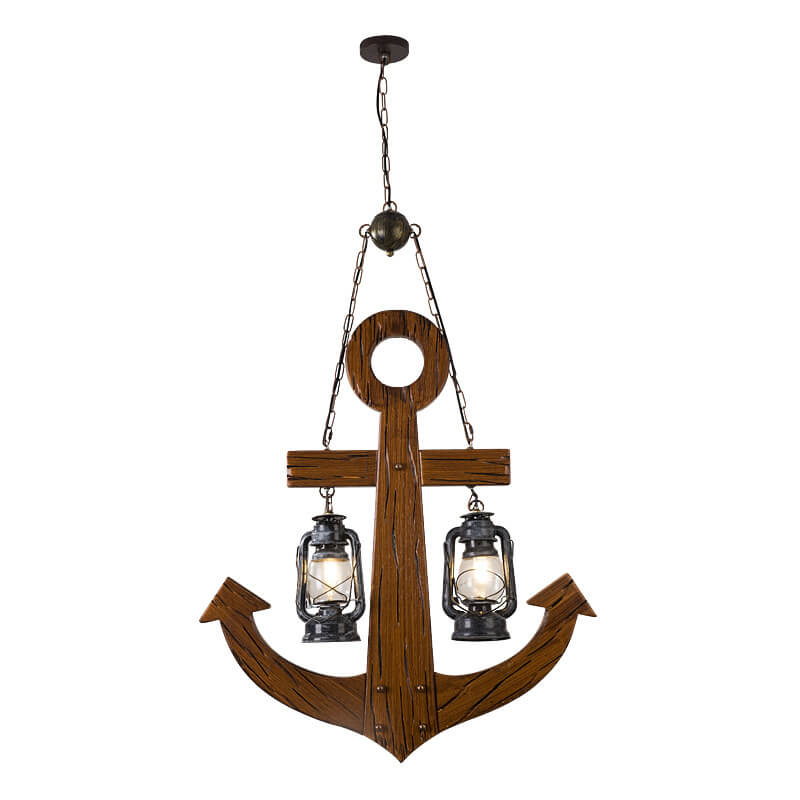Candelabro de isla de 2 luces con ancla de barco industrial retro 